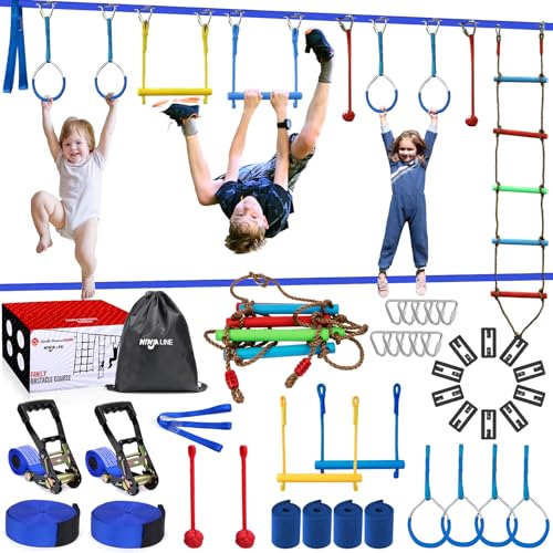 The 10-Station Line, 2x56 ft by ninja line — set up between two trees
