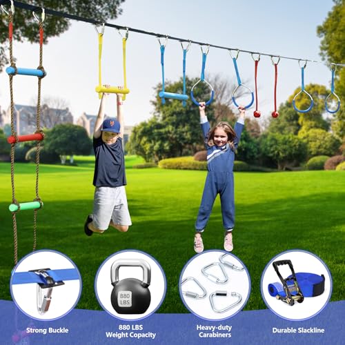 The 10-Station Line, 2x56 ft by ninja line — obstacles along the strap